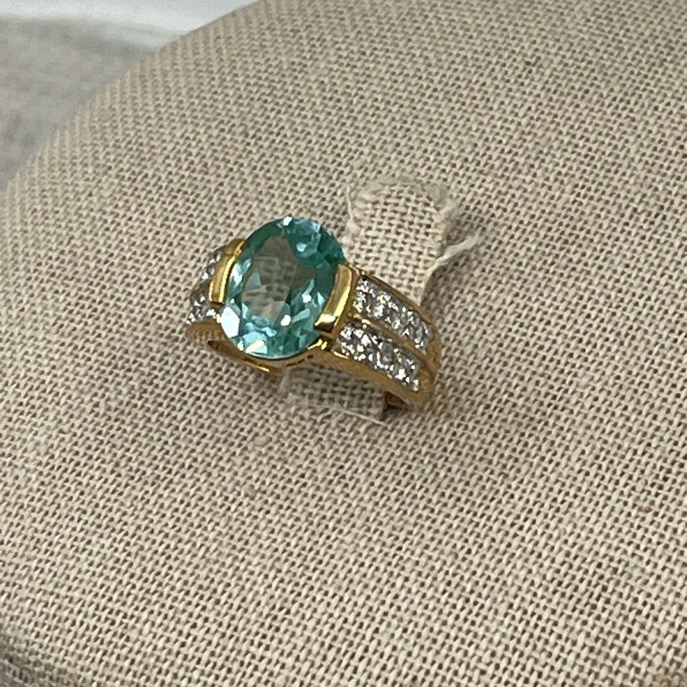 Vintage 925 Gold Over Sterling Silver Green Gemstone Ring, Size 4.75 - Picture 5 of 17